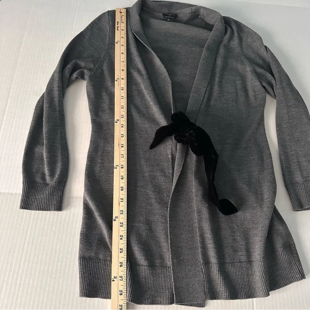 Talbots Merino Wool Cardigan Duster Sweater Top Velvet Tie Medium Petite‎ Grey - Picture 8 of 8